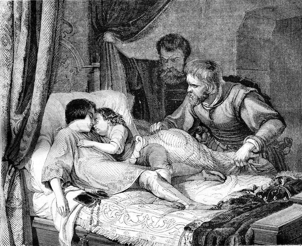 Doubts about the tragic death of children of Edward, vintage engraved illustration. Magasin Pittoresque 1842.