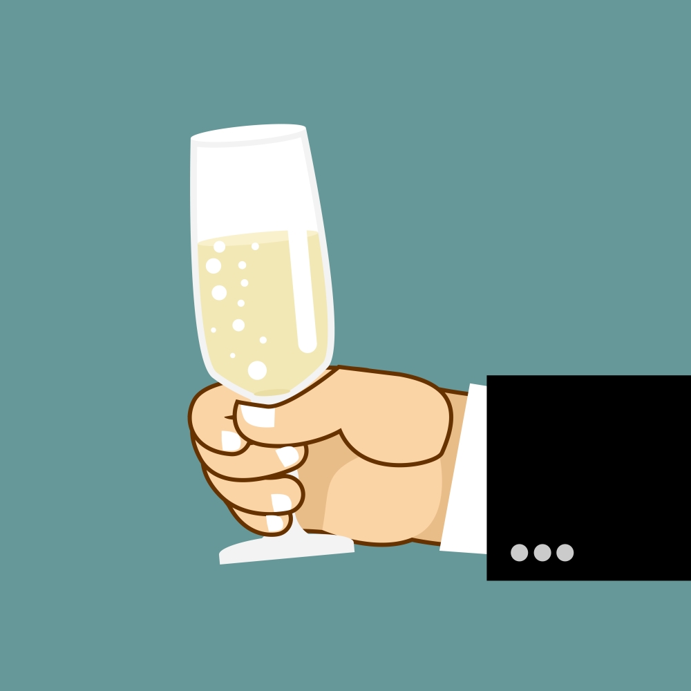 Mens hand and glass of champagne. Businessman holding glass of white wine. Said toast.&#xA;