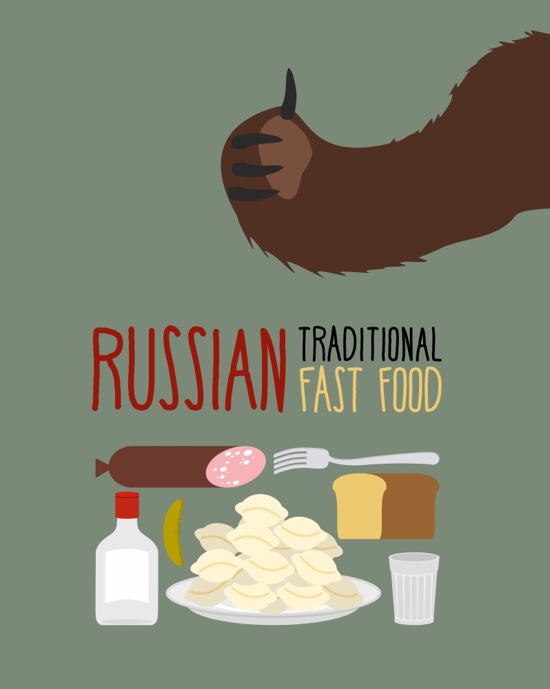 Russian traditional fast food. Bear approves. Vodka and dumplings&#xA;