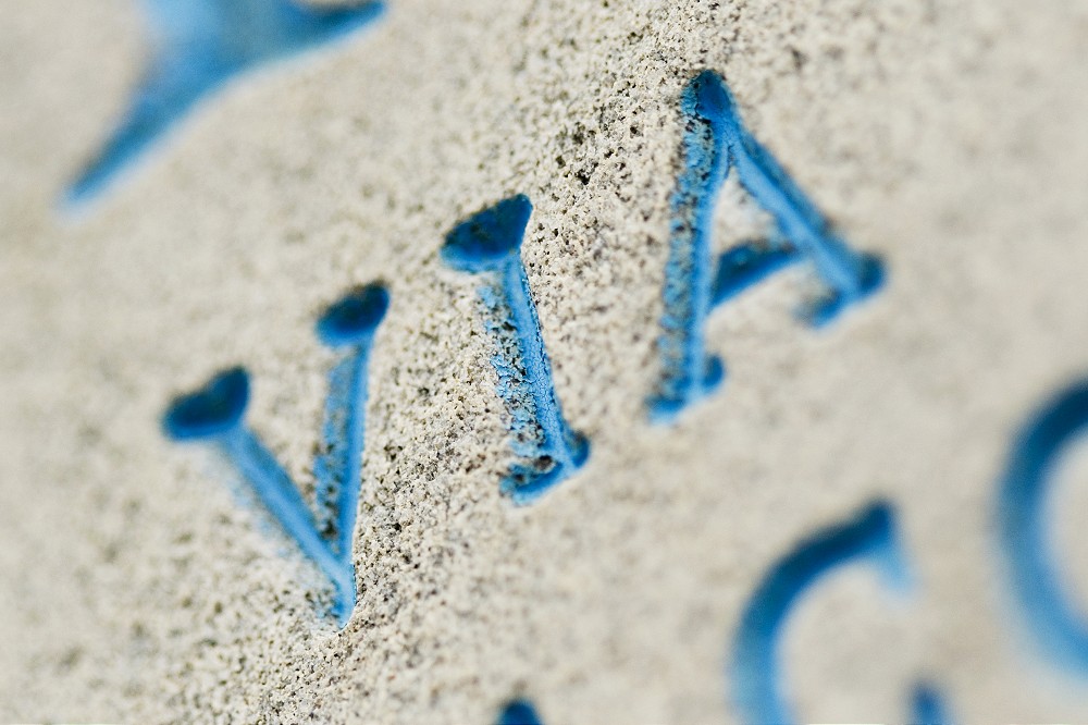 Close-up of text on a wall, Cinque Terre National Park, Vernazza, La Spezia, Liguria, Italy