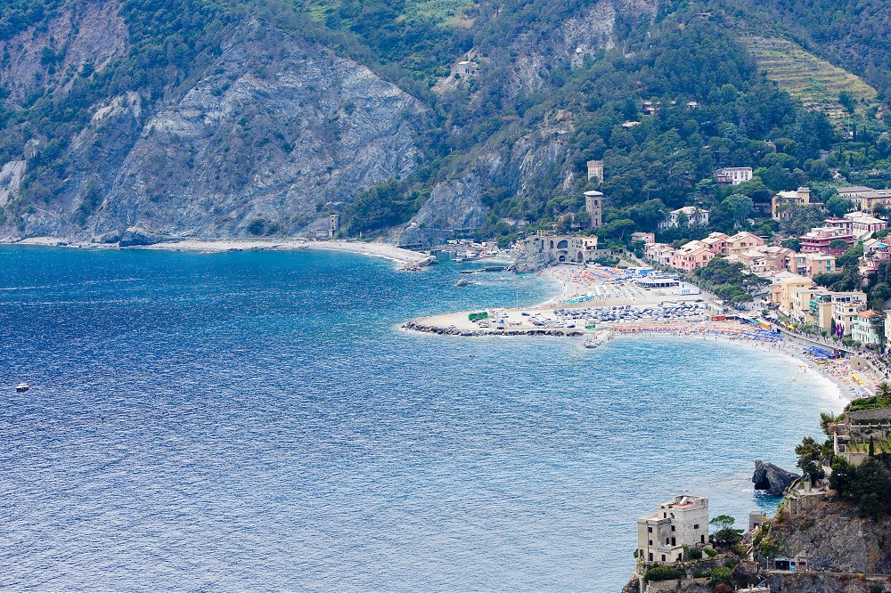 Buildings on the coast, Ligurian Sea, Italian Riviera, Cinque Terre, La Spezia, Liguria, Italy