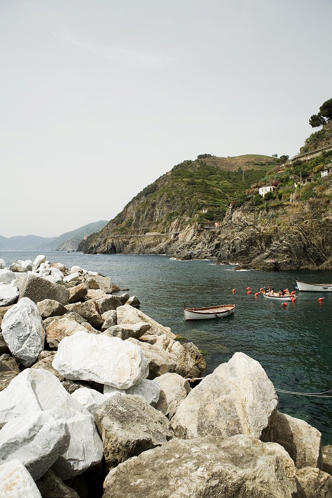 Rocks at seaside, Cinque Terre National Park, RioMaggiore, Cinque Terre, La Spezia, Liguria, Italy