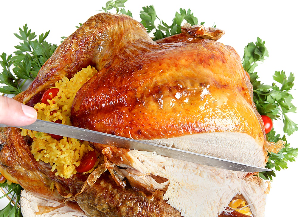 Carving a roast turkey for christmas or thanksgiving