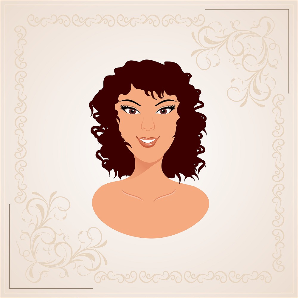 Illustration floral frame face portrait of beautiful girl - vector