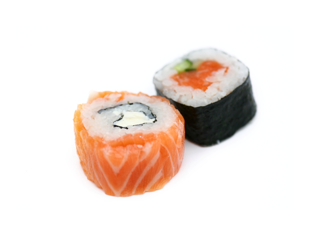 two fresh sushi roll isolated on white