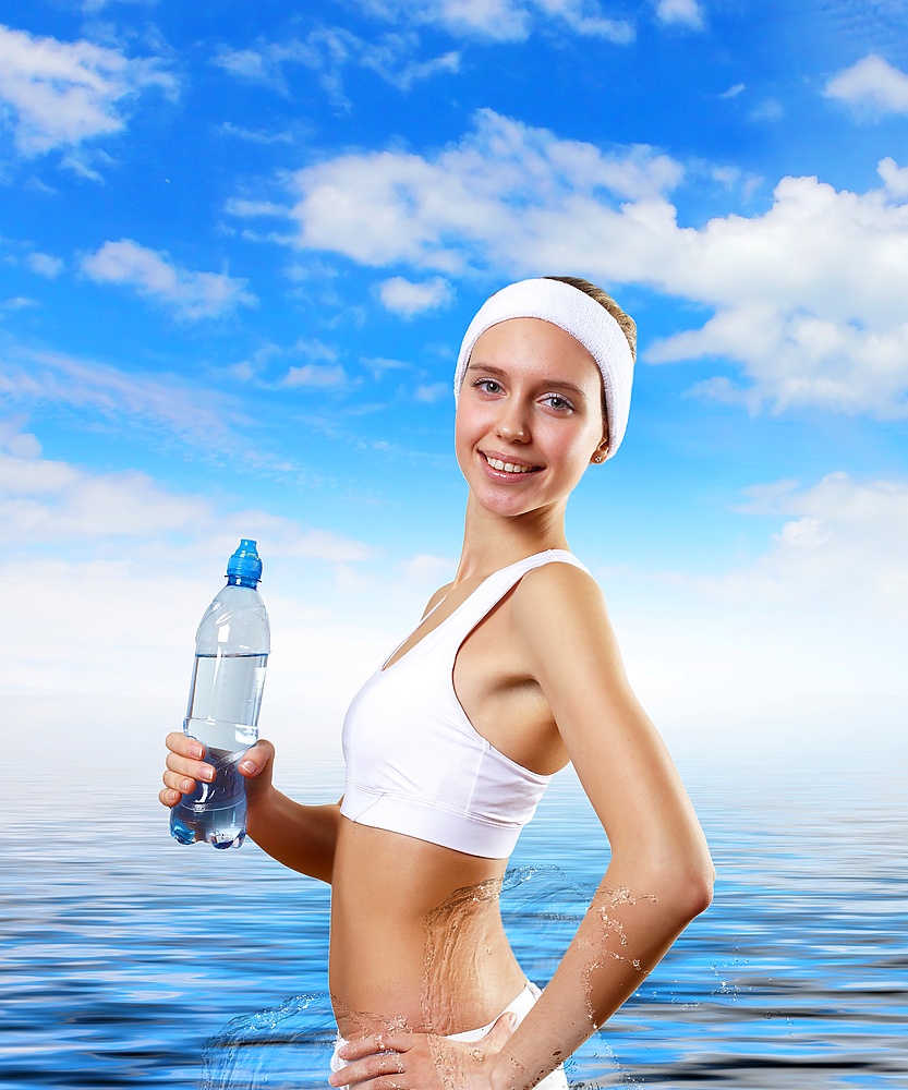 Sport woman and pure water
