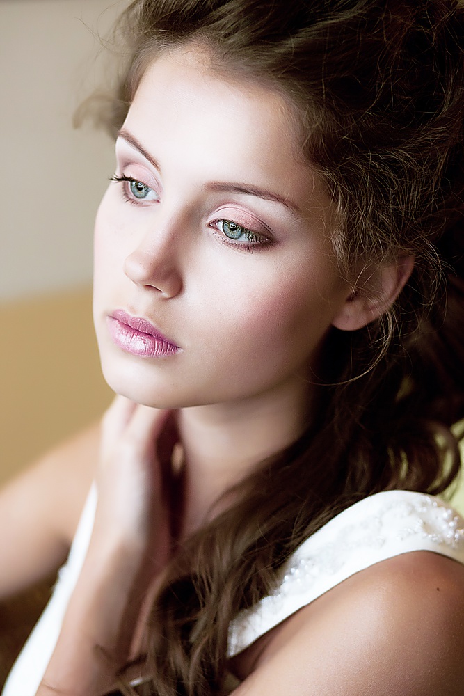 Tenderness. Face of Tranquil Refined Young Woman. Natural Makeup