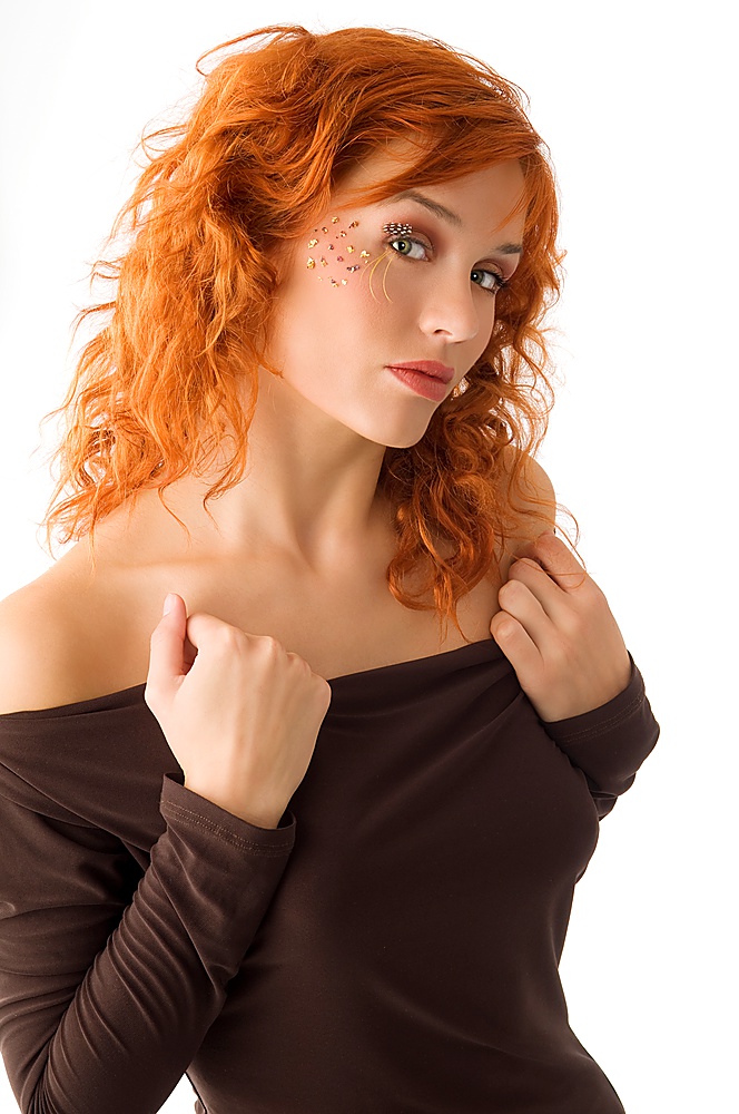 nice portrait of beautiful red haired girl with creative makeup