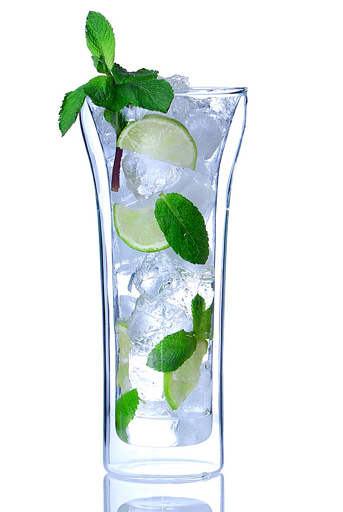Mojito cocktail in double-wall glass isolated on white