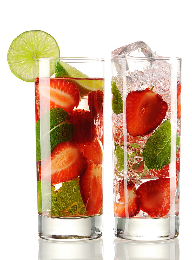 Strawberry Mojito cocktails isolated on white