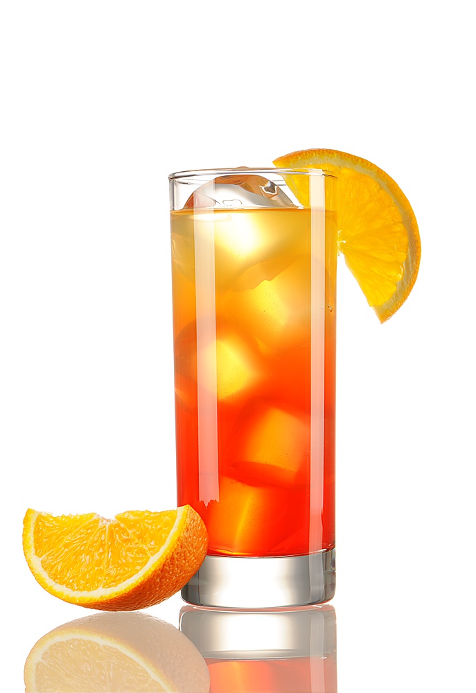 Tequila Sunrise cocktail isolated on white