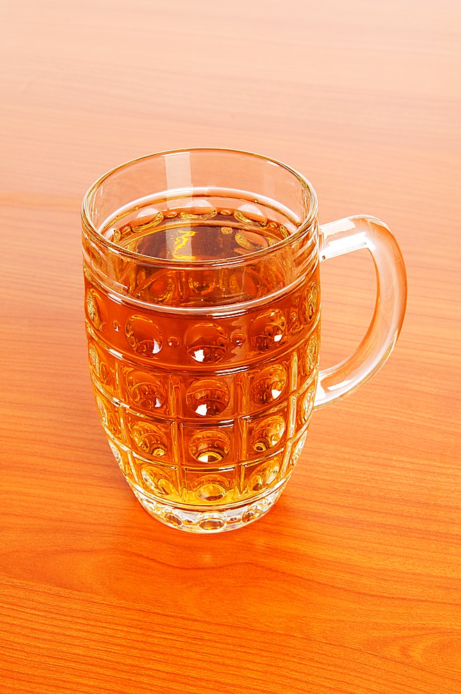 Beer glass on the wooden table
