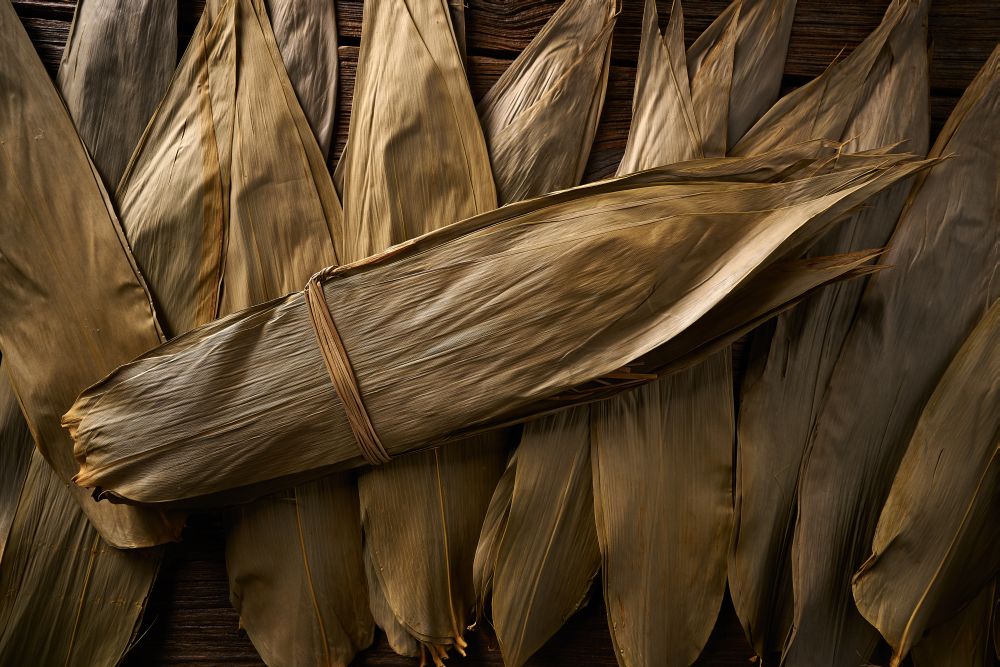 Dried Bamboo leaves in brown for Zongzi asian recipe preparation