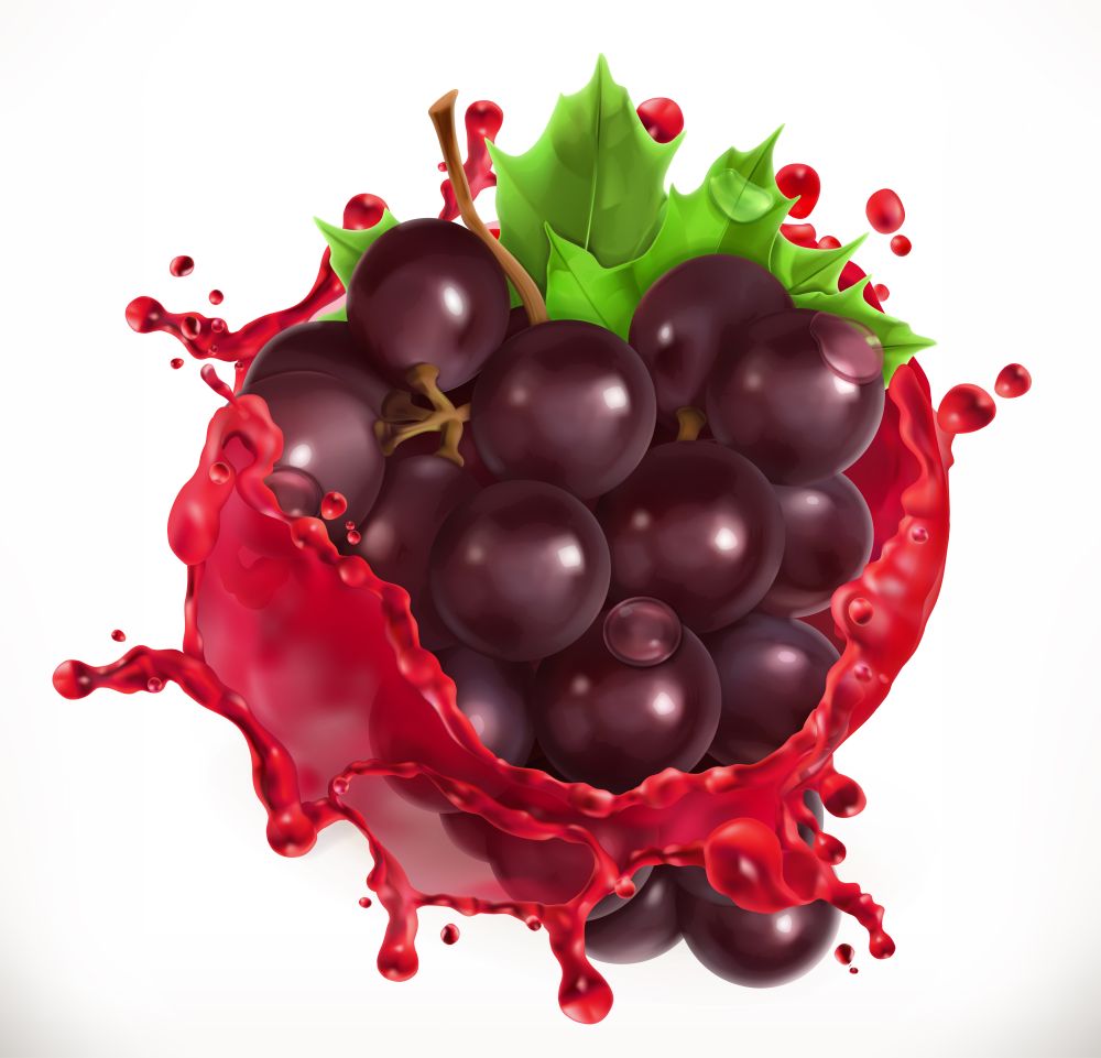 Red wine and grapes. Fresh fruit, 3d vector icon
