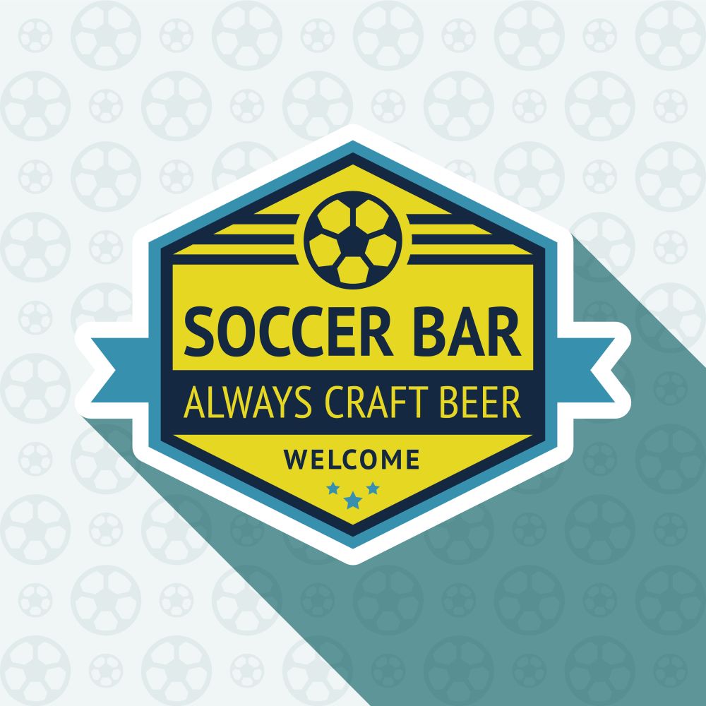 Soccer pub badge. Soccer bar badge, vector illustration 10 EPS, on a blue background