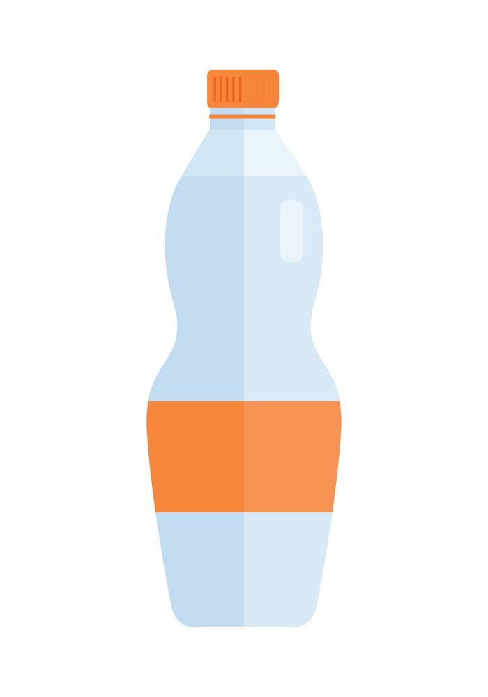 Glass or plastic bottle with beverage. Vector in flat style design. Sweet summer drinks concept. Illustration for icons, labels, prints, logo, menu design, infographics. Isolated on white background.. Glass or Plastic Bottle with Water or Beverage.