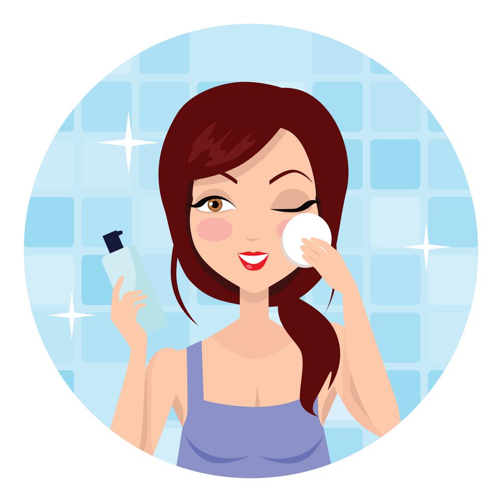 Girl Cleaning and Care Her Face. Girl cleaning and care her face, facial, treatment, beauty, healthy, hygiene, lifestyle. Cleaning makeup. Skin care. Beautiful woman in process of washing face. Girl in blue shirt