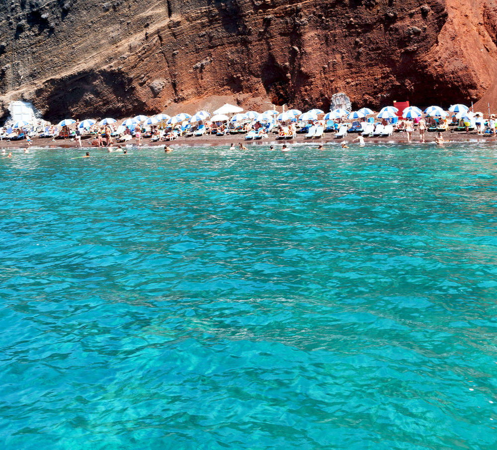 in santorini  greece europe water    and mediterranean coastline sea red beach