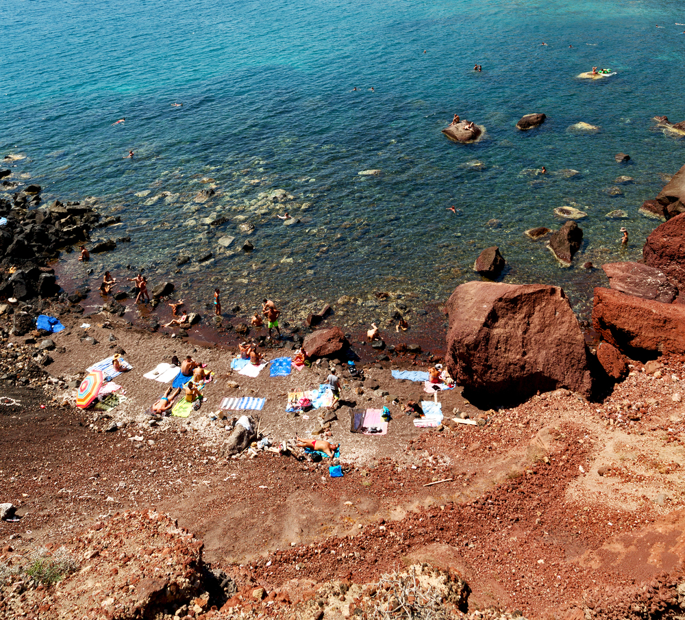 in santorini greece europe water    and mediterranean coastline sea red beach