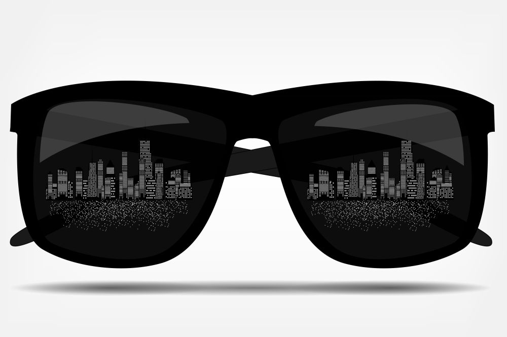 Sunglasses with the city in the background. vector illustration