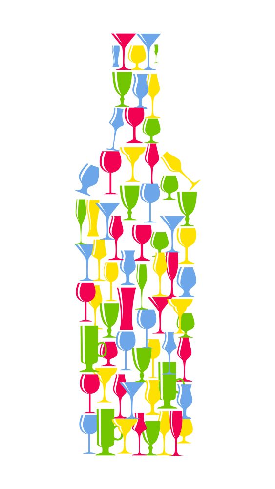 Wine Bottle From Alcoholic Glass Silhouette Vector Illustration EPS10. Wine Bottle From Alcoholic Glass Silhouette Vector Illustration
