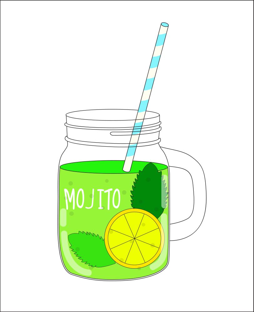 Fresh Mojito with Lemon and Mint.  Vector Illustration EPS10. Fresh Mojito with Lemon and Mint.  Vector Illustration