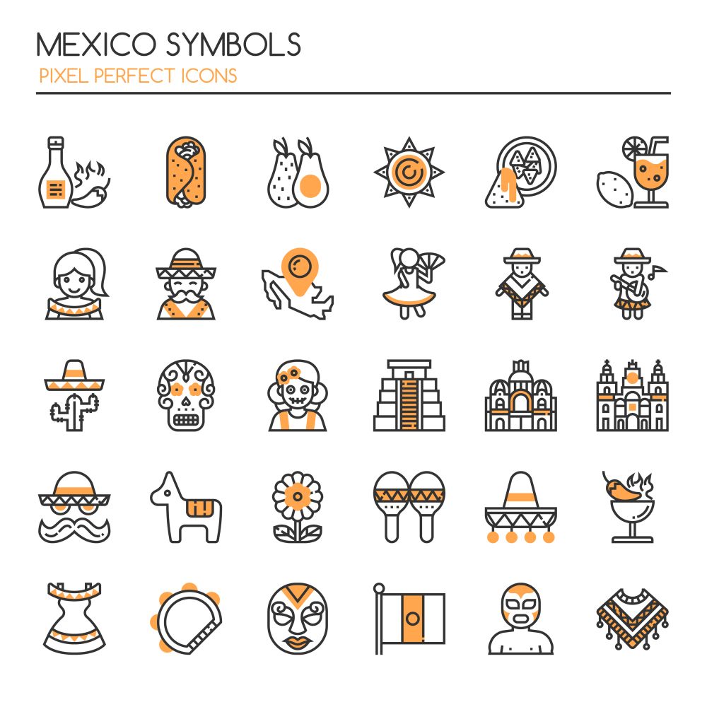 Mexico Symbols , Thin Line and Pixel Perfect Icons