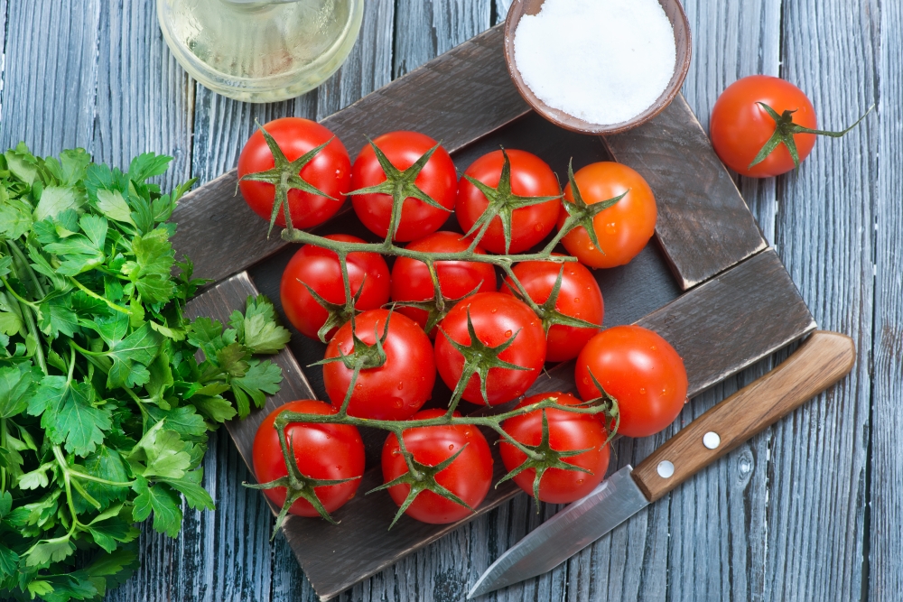 fresh tomato on a table, stock photo