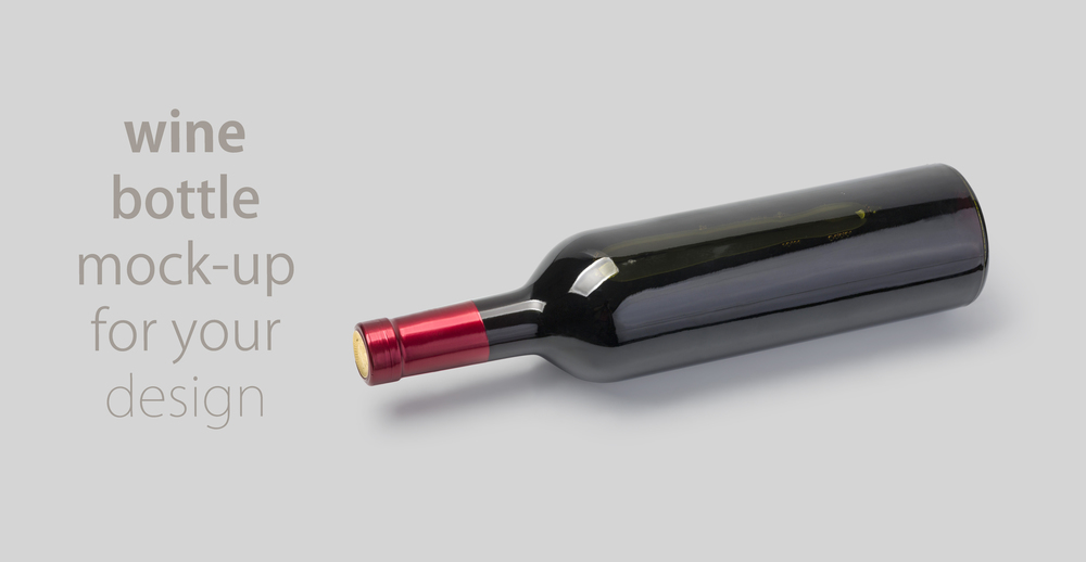 red wine bottle mock up. grey background with clipping path