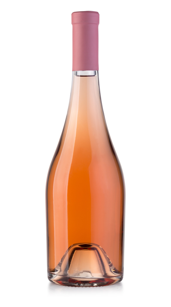 rose wine bottle isolated on white background with clipping path