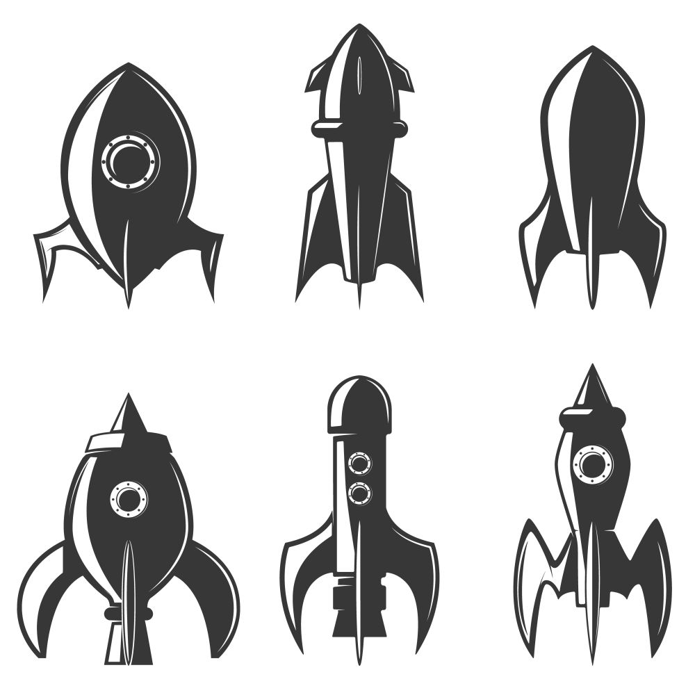 Set of the rockets icons. Design element for logo, label, emblem, sign, brand mark. Vector illustration.