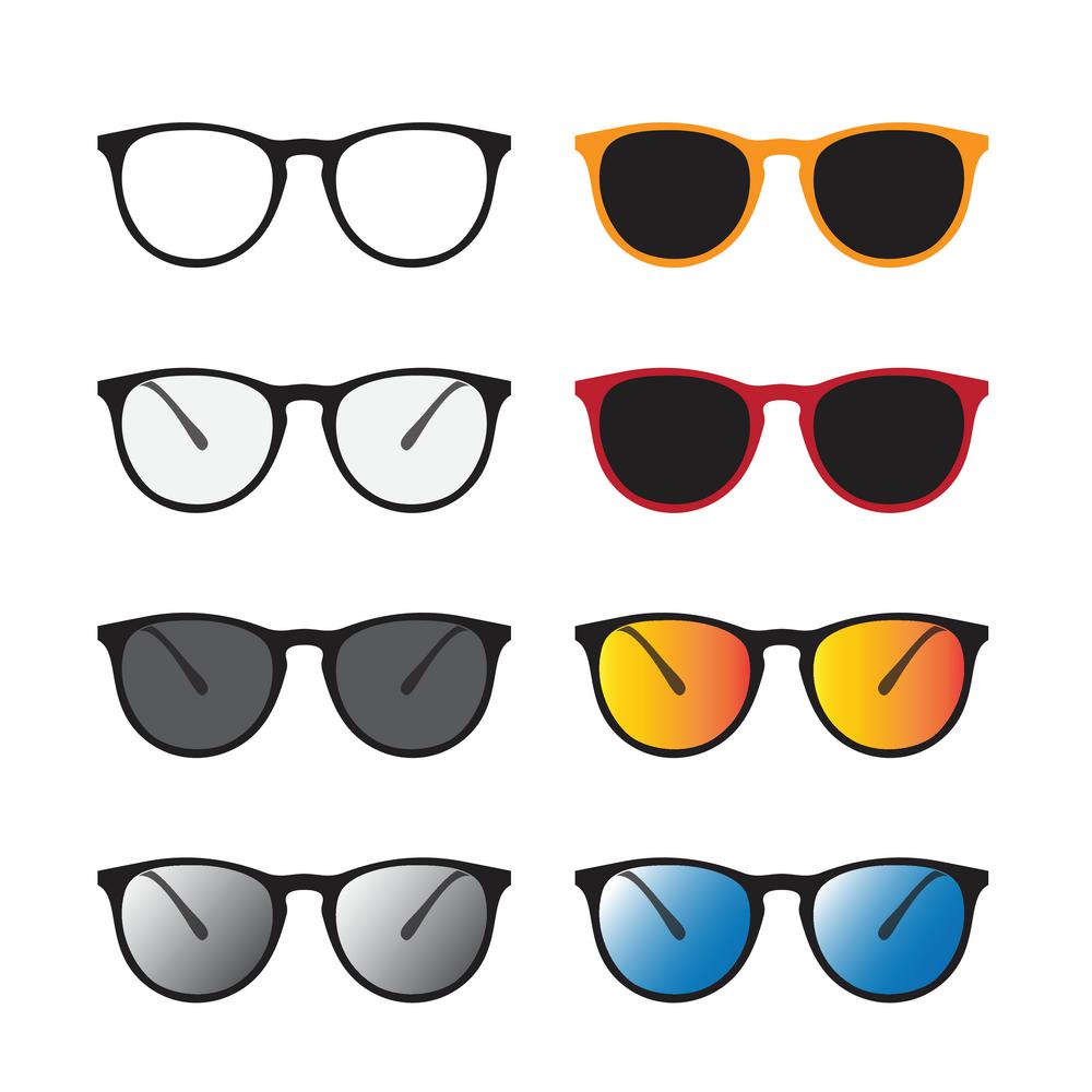 Vector group of an glasses and sunglasses isolated on white background. Glasses icon.