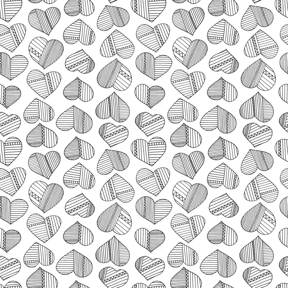 Hearts and stripes hand drawn abstract pattern. Vector love seamless background.. Hearts and stripes hand drawn abstract pattern. Vector seamless background for wallpaper, wrapping, textile design, surface texture, fabric. Black and white.