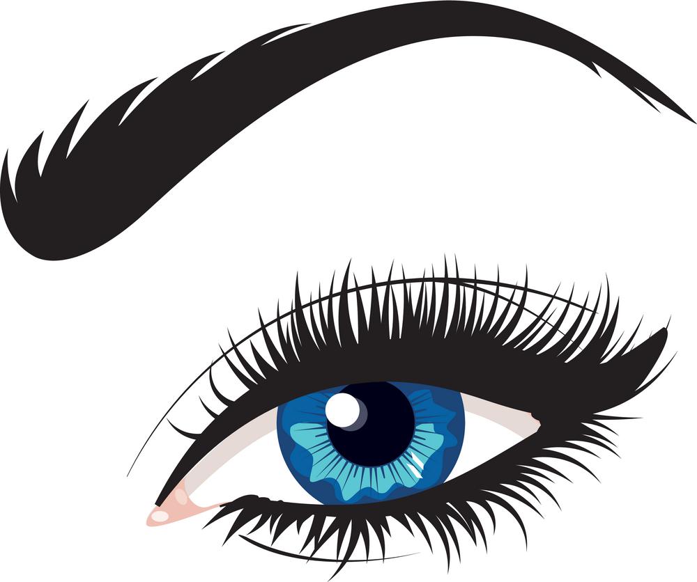 Blue Female Eye. Cartoon female eye of blue color with eyebrow illustration.