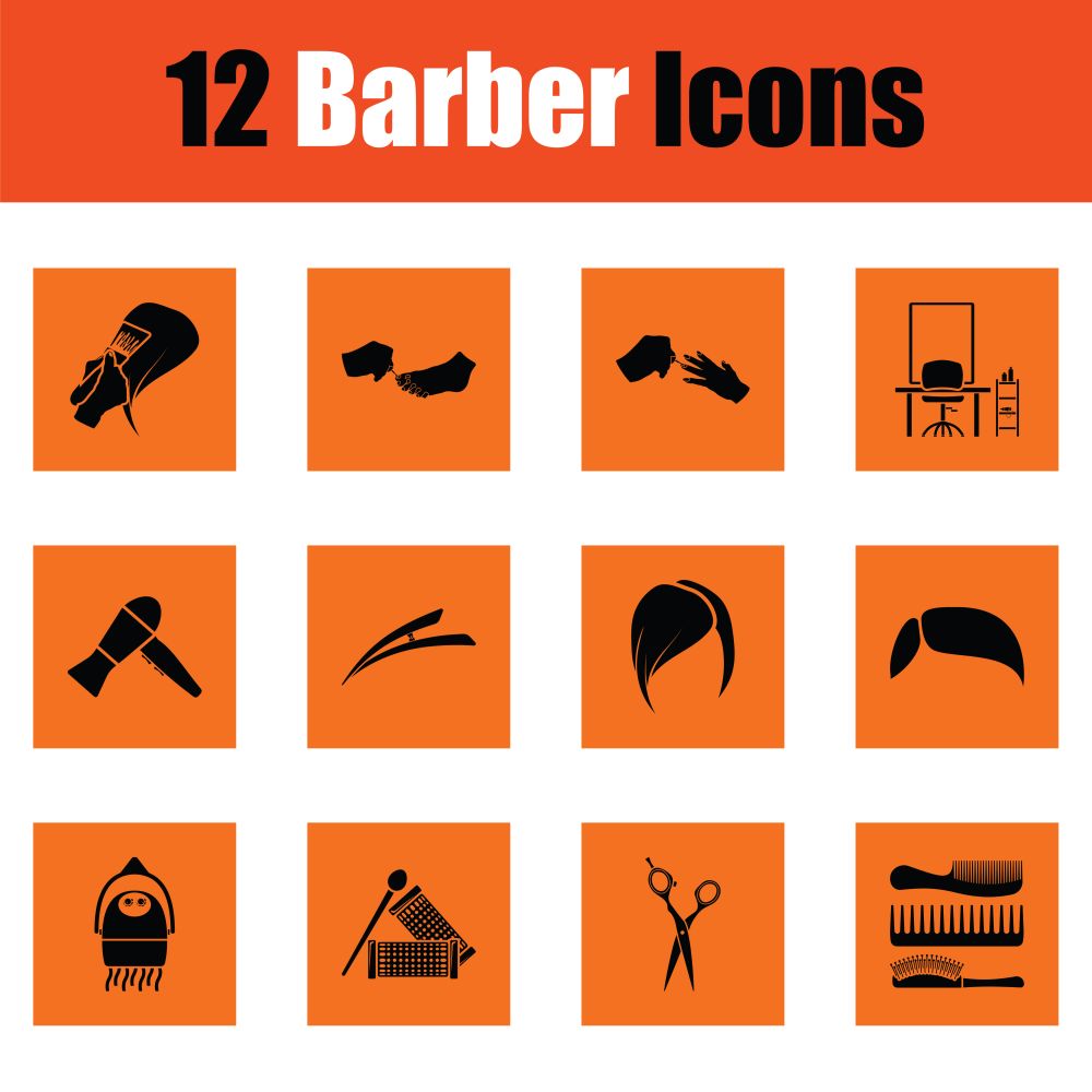 Barber icon set. Orange design. Vector illustration.