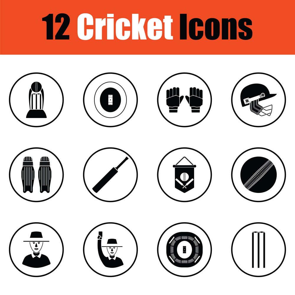 Cricket icon set. Thin circle design. Vector illustration.
