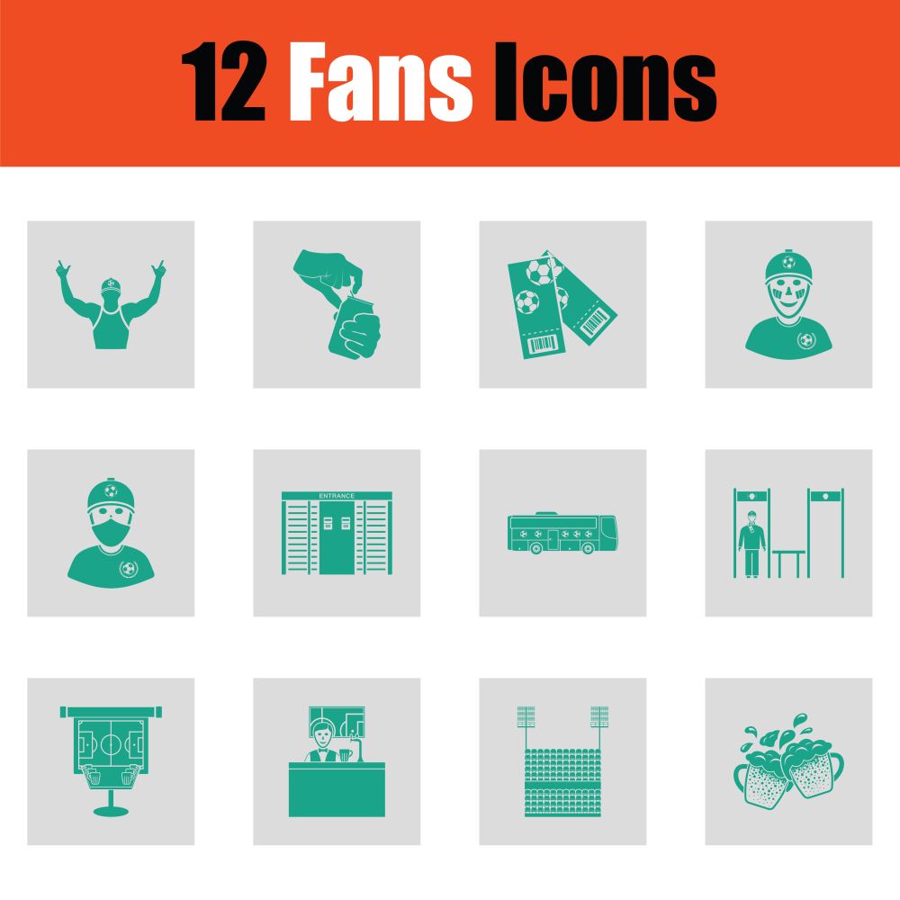 Fans icon set. Green on gray design. Vector illustration.