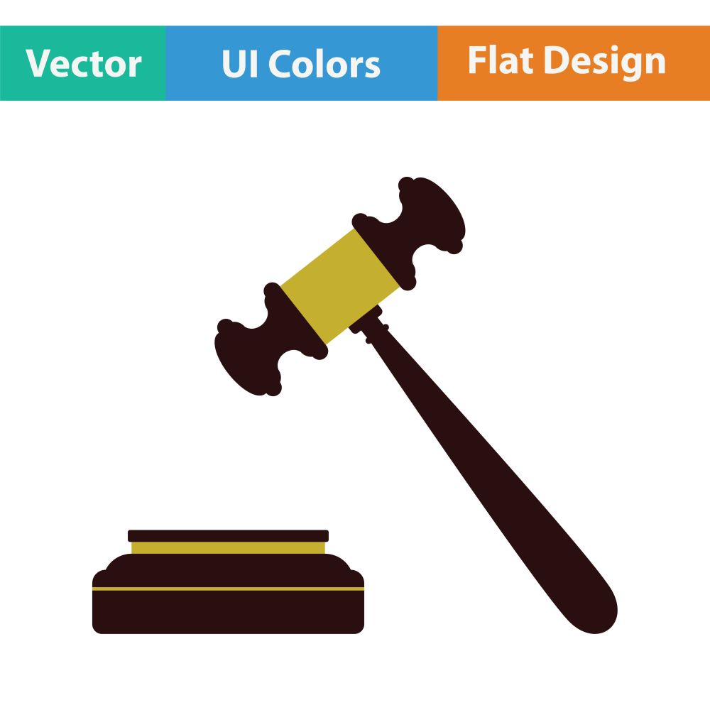Judge hammer icon. Flat color design. Vector illustration.