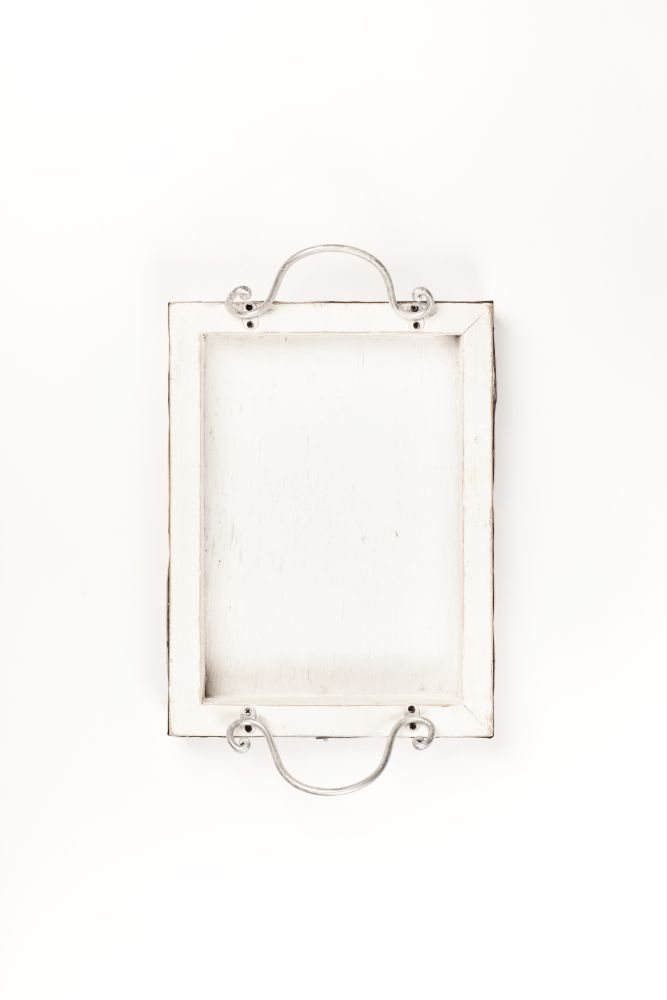Vintage wooden tray on white background