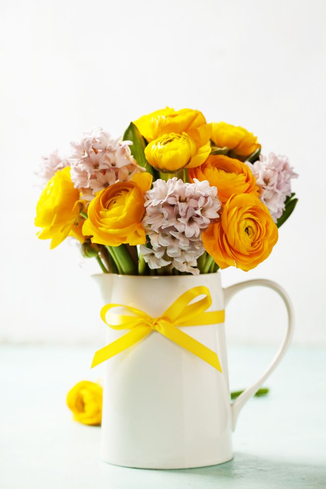 Beautiful spring flowers in vase