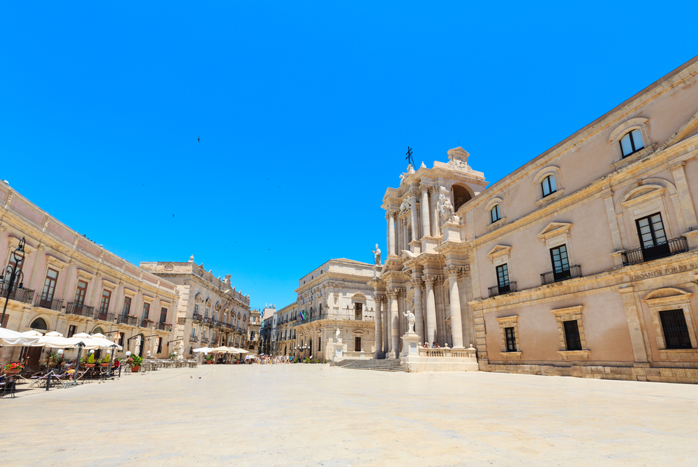 The cathedral of Siracusa (Ortigia island at city of Syracuse, Sicily, Italy). UNESCO World Heritage Site. Beautiful travel photo of Sicily.