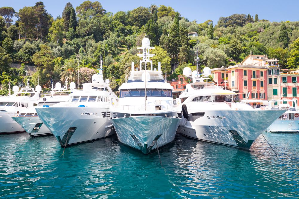 Close to Cinque Terre area, Portofino is one of the most beautiful and fashion town. These three yacht are located in Portofino harbour