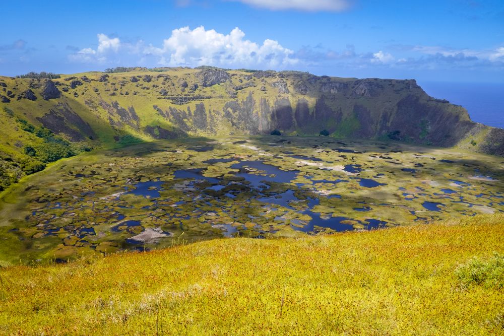 Rano Kau volcano crater in Easter Island, Chile. Rano Kau volcano crater in Easter Island