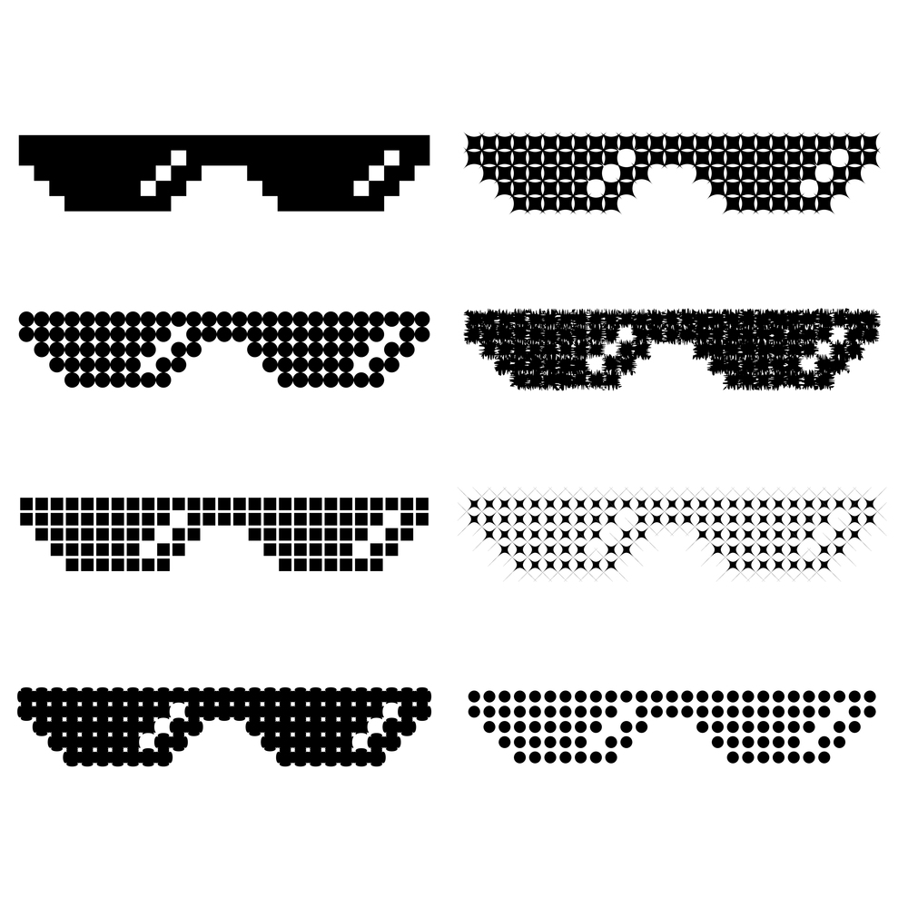 Set of Different Pixel Glasses Isolated on White Background. Set of Different Pixel Glasses