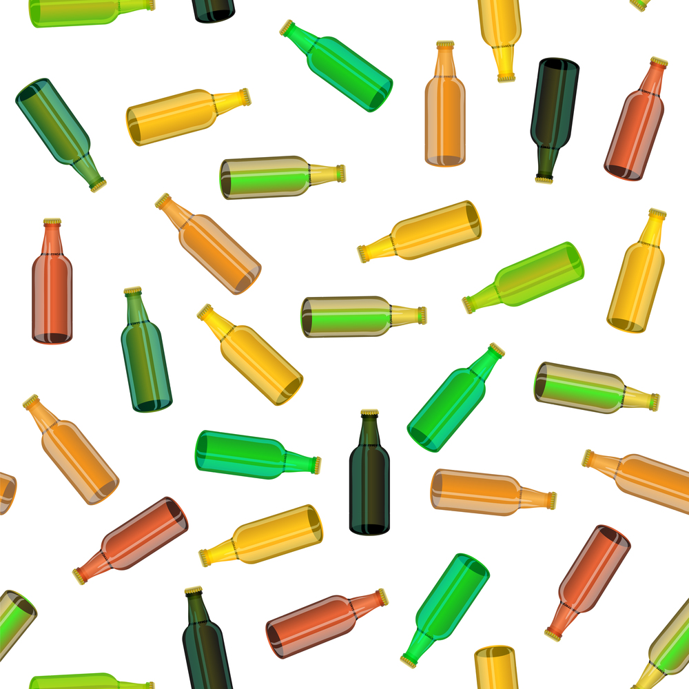 Colored Glass Bottle Seamless Pattern on White Background. Colored Glass Bottle Seamless Pattern