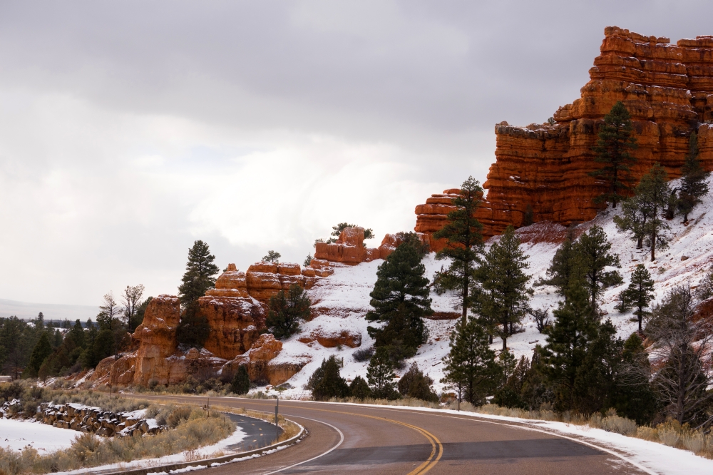 Rock formations of Red Canyon in winter Utah