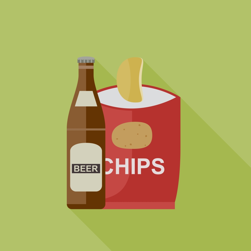 Beer and chips icons.. Beer and chips icons in flat style. Vector illustration.