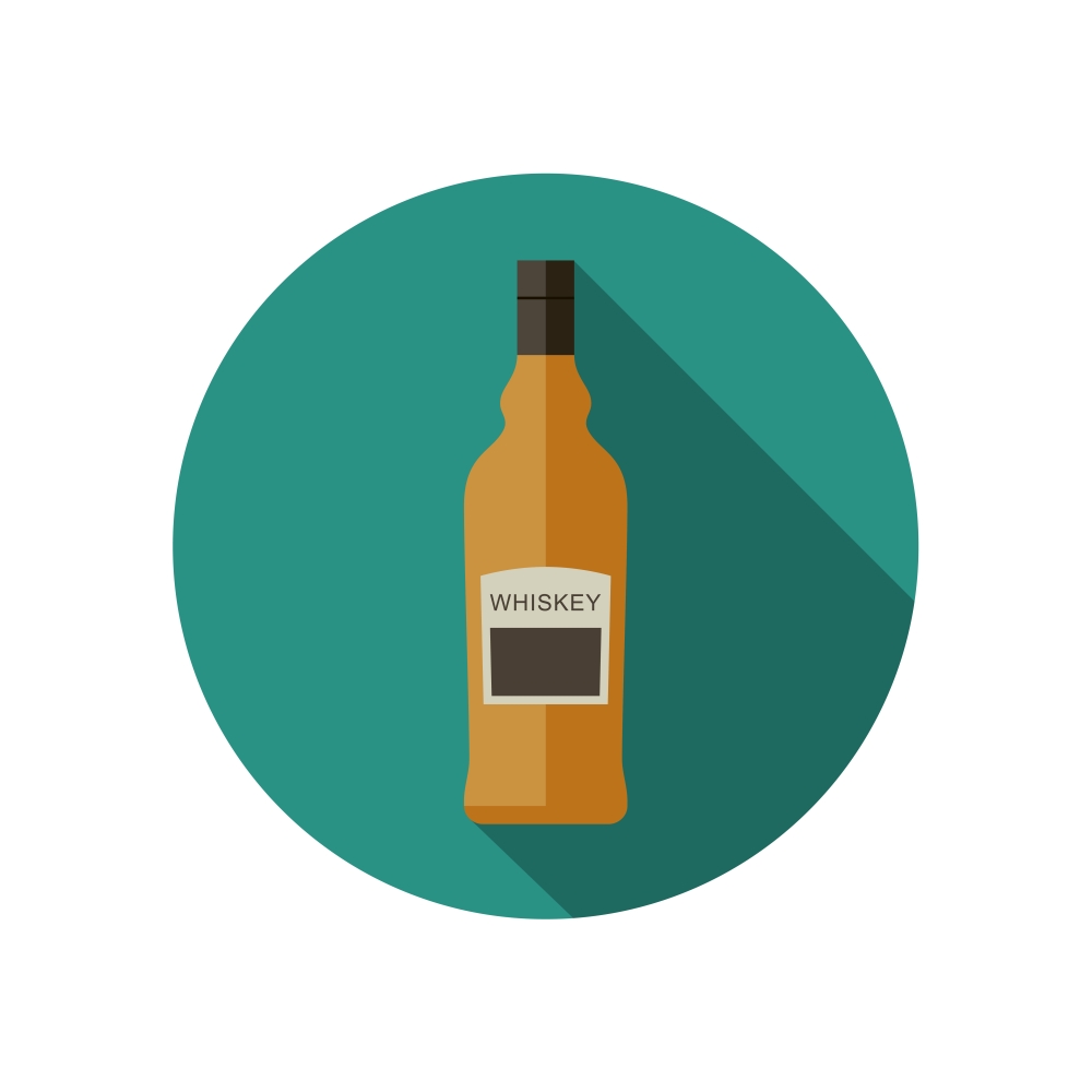 Whiskey icon in flat style. Whiskey icon in flat style. Vector flat bottle of whiskey.