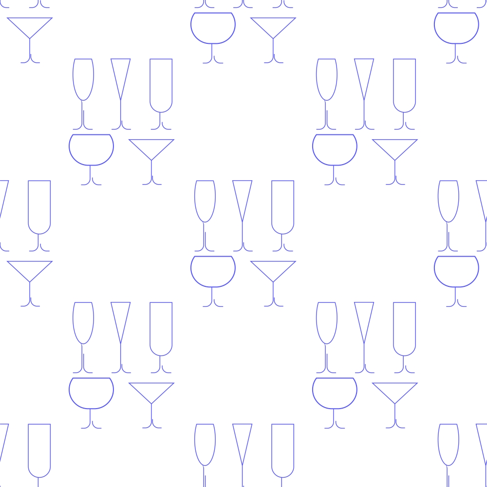 Wine Glasses Seamless Pattern. Set of Different Wine Glasses Isolated on White Background. Wine Glasses Seamless Pattern