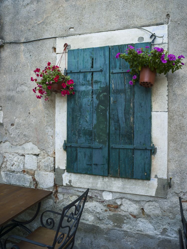 Potted plants hanging on window at restaurant, Kotor, Bay of Kotor, Montenegro,